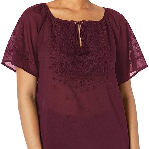 Lucky Brand Women's Embroidered Flutter Sleeve Top - Picture 1 of 8